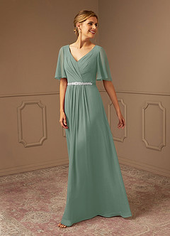 Azazie Tricia Abiti per la Madre della Sposa Abito A-Line in Chiffon con Scollo a V a Pieghe Salvia Argentata image1