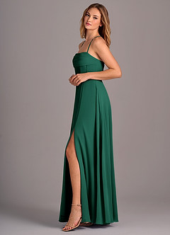 Azazie Carolyn Bridesmaid Dresses Emerald A-Line Pleated Chiffon Dress image3