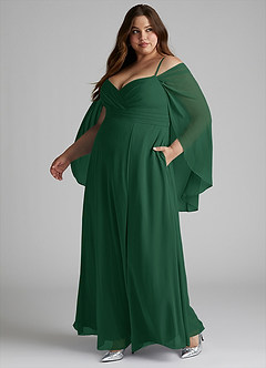 Azazie Cienna Bridesmaid Dresses Dark Green A-Line Off the Shoulder Chiffon Dress image10
