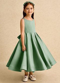 Azazie Babs Flower Girl Dresses Matcha Ball-Gown Pleated Matte Satin Dress image3