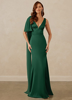 Christian Siriano Bridal for Azazie 1011 Robes de demoiselle d'honneur Robe Sirène en Satin extensible Arc Vert Foncé image1