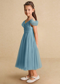 Azazie Lizzette Final Sale Moody Blue A-Line Ruched Tulle Dress image3