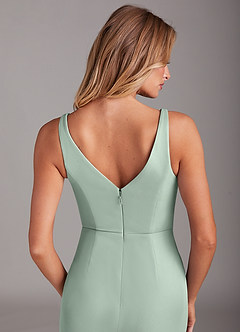 Azazie Leandra Bridesmaid Dresses Agave Mermaid V-Neck Pleated Mesh Dress image7