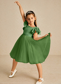 Azazie Kaeya Flower Girl Dresses Basil A-Line Bow Tulle Dress image2