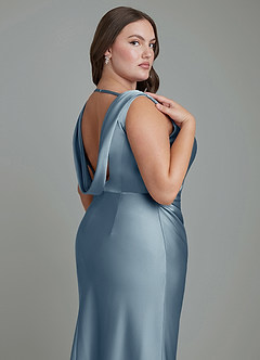 Azazie Kieryn Bridesmaid Dresses Dusty Blue Mermaid Pleated Stretch Satin Dress image13