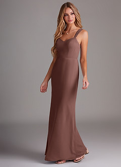 Azazie Denice Vestidos de damas de honor Vestido de Expresado de Gasa de Corte Recto con Plisado image3