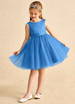 Azazie Jani Flower Girl Dresses Blue Jay A-Line Bow Tulle Dress image5