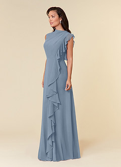 Azazie Narine Kleider für die Brautmutter A-Linie Hoher Halsausschnitt Gefaltet Chiffon Kleid Staubblau image2