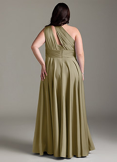Azazie Charlize Bridesmaid Dresses Moss Green A-Line One Shoulder Stretch Satin Dress image10