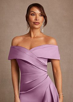 Azazie Kirsty Mère de la mariée Robes Robe Fourreau en Satin extensible Épaule décolletée Glycine image5
