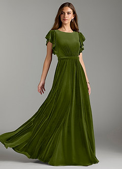 Azazie Daphne Robes de demoiselle d'honneur modestes Robe Trapèze avec ceinture Longueur ras du sol velours image1