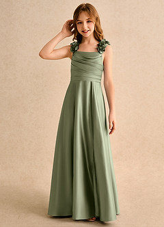 Azazie Rosita Girls Formal Abiti da Ragazza di Fiori Abito A-Line in Raso Opaco Plissettato Pistacchio image6