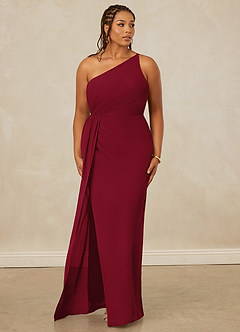 Christian Siriano Bridal for Azazie 1003 Bridesmaid Dresses Burgundy Sheath One Shoulder Chiffon Dress image10
