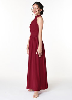 Azazie Iman Junior Burgundy A-Line Pleated Chiffon Dress image5