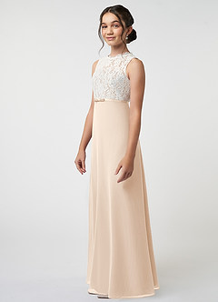 Azazie Rana Junior White Alabaster A-Line Lace Chiffon Dress image3
