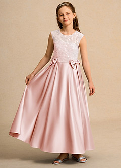 Azazie Candy Girl Flower Girl Dresses Blushing Pink Ball-Gown Bow Matte Satin Dress image4