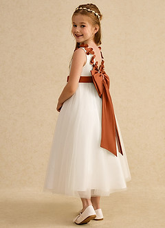 Azazie Lilli Flower Girl Dresses Ivory Burnt Orange A-Line Bow Tulle Dress image4