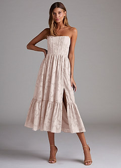 Azazie Delphina Bridesmaid Dresses Blushing Pink A-Line Strapless Floral Burnout Convertible Dress image1