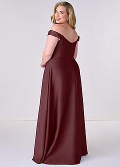 Barbie ♥ Azazie Robes de demoiselle d'honneur Robe Trapèze Convertible en Satin extensible Épaule décolletée Sangria image8