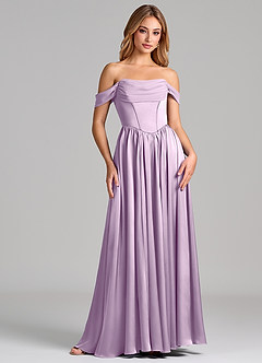 Azazie Raisa Brautjungfernkleider A-Linie Schulterfrei Stretch-Satin Kleid Frostiges Flieder image4