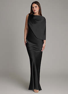 Azazie Darby Bridesmaid Dresses Black Mermaid Pleated Stretch Satin Dress image4
