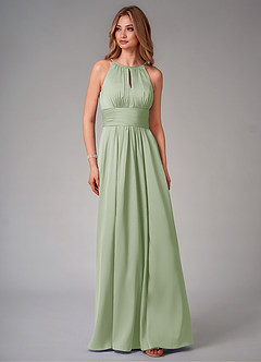 Azazie Bonnie Bridesmaid Dresses Dusty Sage A-Line Pleated Stretch Satin Dress image6