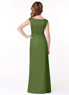 Azazie Sadia Junior Vestido Zimbro de Cetim elástico de Linha A com Plissado image3