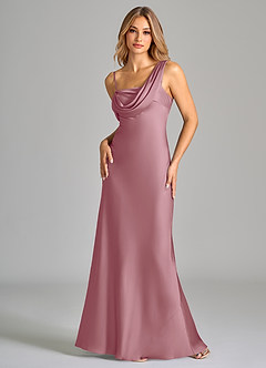 Azazie Celina Bridesmaid Dresses Vintage Mauve Sheath Off the Shoulder Stretch Satin Dress image3