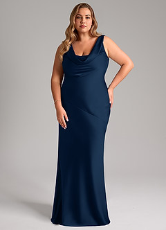 Azazie Rylina Bridesmaid Dresses Dark Navy Mermaid Stretch Satin Dress image7
