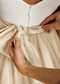 Azazie Sprout Flower Girl Dresses Champagne A-Line Bow Tulle Dress image5
