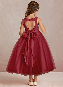 Azazie Calla Flower Girl Dresses Pomegranate Ball-Gown Lace Tulle Dress image3