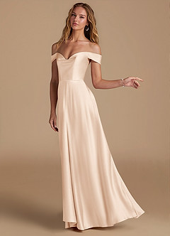 Azazie Jackalin Bridesmaid Dresses Blushing Pink A-Line Off the Shoulder Metallic Satin Convertible Dress image3