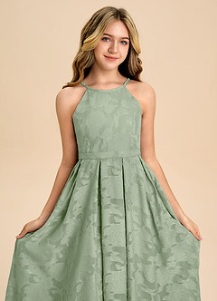 Azazie Arianthe Junior Dusty Sage A-Line Pleated Floral Burnout Dress image8