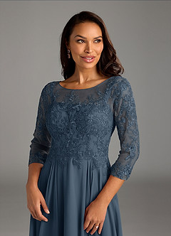 Azazie Marge Brudens mor kjoler A-Line Scoop Blonde Chiffon Te-længde Kjole image5