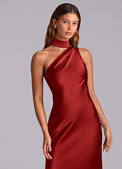 Azazie Seona Robes de demoiselle d'honneur Robe Sirène en Satin extensible Une épaule Grenade image2