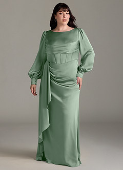 Azazie Raye Bridesmaid Dresses Matcha Mermaid Long Sleeve Stretch Satin Dress image7