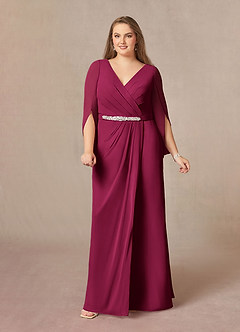 Azazie Belinda Mère de la mariée Robes Robe Trapèze en Mousseline de soie Col V plissé Bourgogne image8