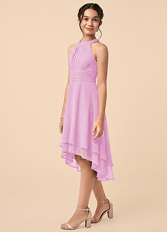 Azazie Linna Junior Candy Pink A-Line Pleated Chiffon Dress image3