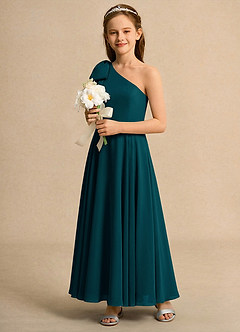 Azazie Guppy Junior Formal Jurken voor bloemenmeisjes A-Lijn Jurk van Chiffon One-Shoulder Pijnboom image6