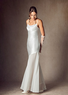 Azazie Alli Wedding Dresses Diamond White Mermaid Metallic Satin Dress image3