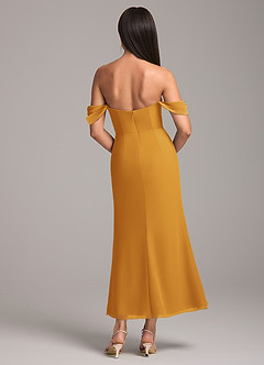 Azazie Saige Bridesmaid Dresses Butterscotch Sheath Off the Shoulder Chiffon Convertible Dress image5