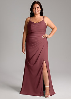 Azazie Deandra Bridesmaid Dresses Merlot Mermaid Pleated Stretch Satin Dress image7