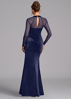 Azazie Megan Bridesmaid Dresses Dark Navy Mermaid Long Sleeve Mesh Dress image2