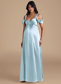 Azazie Rhea Maternity Bridesmaid Dresses A-Line Pleated Metallic Satin Floor-Length Dress image1