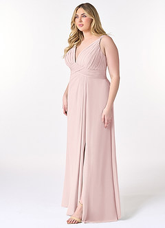 Azazie Maren Allure Bridesmaid Dresses Blushing Pink A-Line V-Neck Lace Chiffon Dress image8