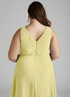 Azazie Flora Robes de demoiselle d'honneur Robe Trapèze en Mousseline de soie Plissée Sorbet Citron image14