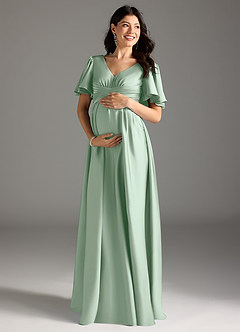 Azazie Verna Maternity Bridesmaid Dresses A-Line Ruched Stretch Satin Floor-Length Dress image3