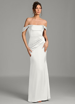 Azazie Alanis Brautjungfernkleider Wandelbar Meerjungfrau-Linie Korsett Stretch-Satin Kleid Weiß image3