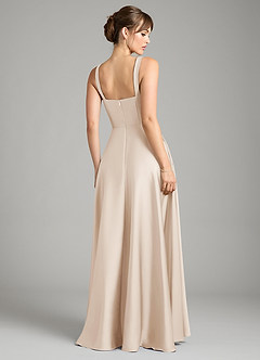 Azazie Shaude Vestidos de damas de honor Vestido de Alabastro Blanco de Satén Elástico de Corte en A con Plisado image2