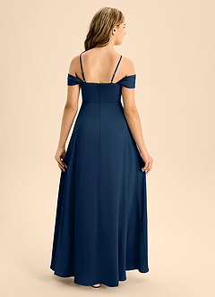 Azazie Anselie Junior Jurk van Stretch Satijn met A-Lijn Off the Shoulder Donkere Marine image2
